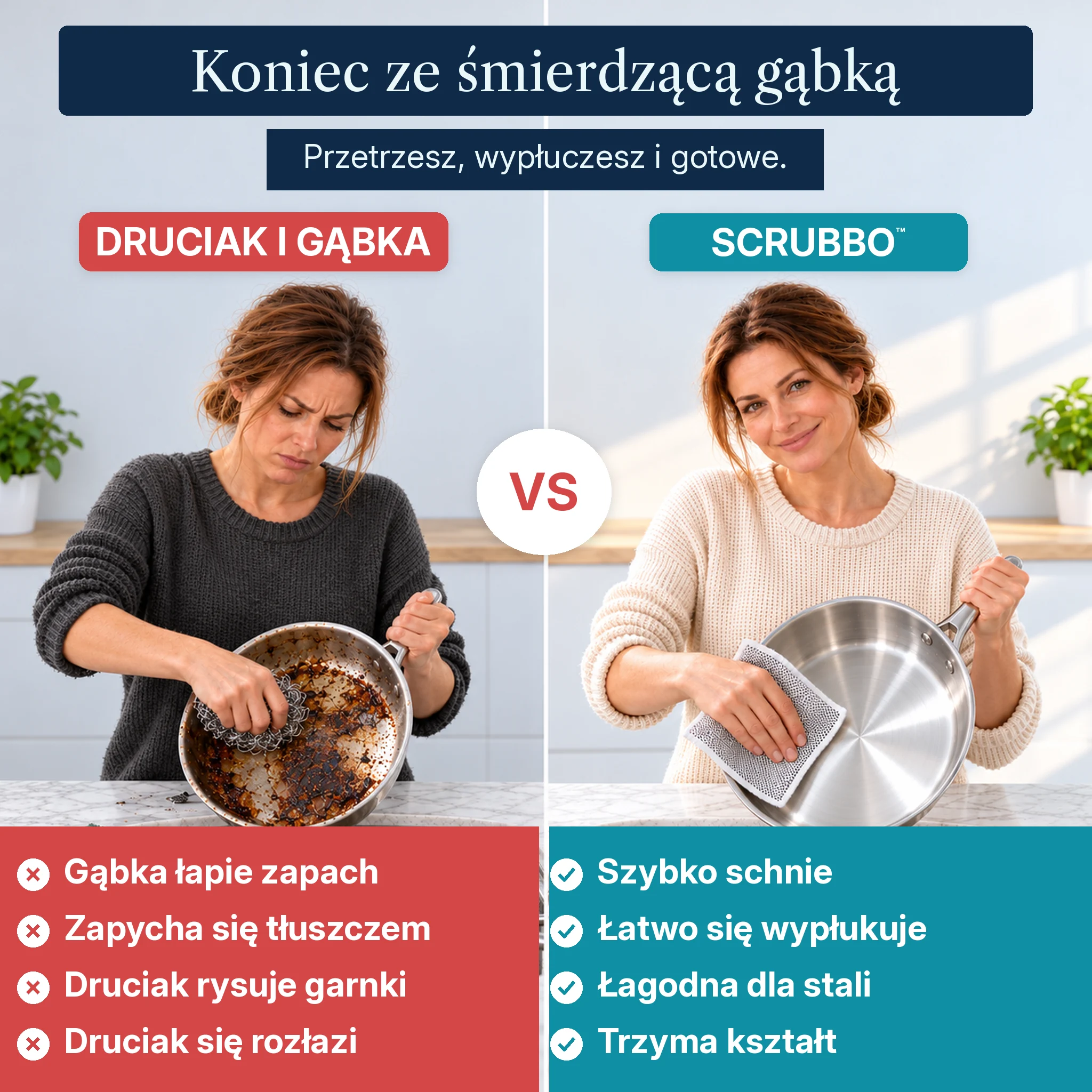 Przypalona patelnia przed i po Scrubbo™